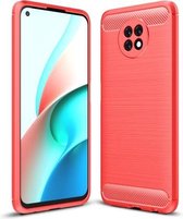 Voor Xiaomi Redmi Note9 5G geborstelde textuur koolstofvezel TPU-hoes (rood)