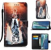 Voor Samsung Galaxy Note20 Gekleurd tekeningpatroon Plain Weave Horizontale Flip lederen hoes met houder & kaartsleuf & portemonnee & lanyard (katten en tijgers)