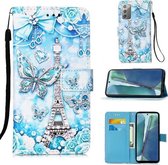 Voor Samsung Galaxy Note20 Gekleurde Tekening Patroon Geweven Horizontale Flip Leren Case met Houder & Kaartsleuf & Portemonnee & Lanyard (Toren Vlinder)