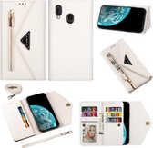 Voor Samsung Galaxy A20e / A10e Skin Feel Rits Horizontale Flip Leren Case met Houder & Kaartsleuven & Fotolijst & Lanyard & Lang Touw (Wit)