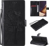 Voor Samsung Galaxy Note20 Ultra Tree & Cat Pattern Pressed Printing Horizontale Flip PU lederen tas met houder & kaartsleuven & portemonnee & lanyard (zwart)