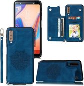 Voor Samsung Galaxy A7 (2018) / A750 Mandala Reliëf PU + TPU Case met houder & kaartsleuven & fotolijst & riem (blauw)