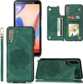 Voor Samsung Galaxy A7 (2018) / A750 Mandala Reliëf PU + TPU Case met houder & kaartsleuven & fotolijst & riem (groen)