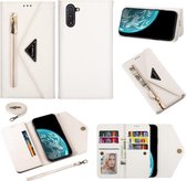 Voor Samsung Galaxy Note10 Skin Feel Rits Horizontale Flip Leren Case met Houder & Kaartsleuven & Fotolijst & Lanyard & Lang Touw (Wit)