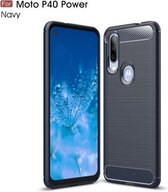 TPU-hoesje van koolstofvezel met geborstelde textuur voor Motorola MOTO P40 Power (marineblauw)