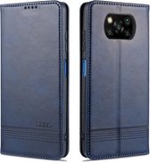 Voor Geschikt voor Xiaomi POCO X3 NFC AZNS Magnetische Kalf Textuur Horizontale Flip Leren Case met Kaartsleuven & Houder & Portemonnee (Donkerblauw)