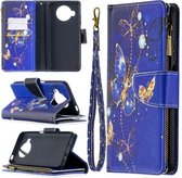 Voor Xiaomi Mi 10T Lite 5G Gekleurde Tekening Patroon Rits Horizontale Flip Leren Case met Houder & Kaartsleuven & Portemonnee (Paarse Vlinder)