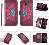 Voor Xiaomi Redmi 8A Afdrukken Tweekleurig Half Mandala-patroon Dubbelzijdige magnetische gesp Horizontale flip lederen tas met houder & kaartsleuven & portemonnee & fotolijst & lanyard (wijn