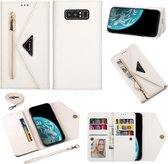 Voor Samsung Galaxy Note8 Skin Feel Rits Horizontale Flip Leren Case met Houder & Kaartsleuven & Fotolijst & Lanyard & Lang Touw (Wit)