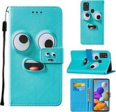 Voor Samsung Galaxy A21s Cross Texture Painting Pattern Horizontale Flip Leather Case met houder & kaartsleuven & portemonnee & Lanyard (Big-eye Monster)