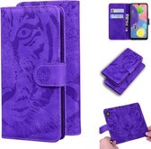 Voor Samsung Galaxy A70 / A70s Tiger Embossing Pattern Horizontale Flip Leather Case met houder & kaartsleuven & portemonnee (paars)