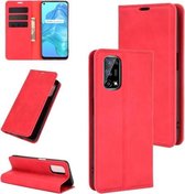 Voor OPPO Realme V5 / K7X / Realme Q2 / Realme 7 5G Retro-skin Zakelijke magnetische zuignap lederen tas met houder & kaartsleuven & portemonnee (rood)