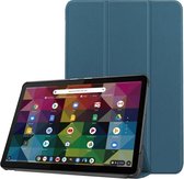 Voor Lenove Duet Chromebook uster Texture Smart PU lederen tas met slaap- / wekfunctie en 3-voudige houder (donkergroen)