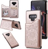 Voor Samsung Galaxy Note9 bloem reliëf patroon schokbestendig beschermhoes met houder & kaartsleuven & fotolijst (rose goud)