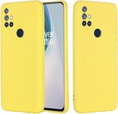 Voor OnePlus Nord N10 5G Pure Color Vloeibare siliconen schokbestendige hoes met volledige dekking (geel)