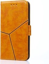 Voor OnePlus 7T Geometrische stiksels Horizontale Flip TPU + PU lederen hoes met houder & kaartsleuven & portemonnee (geel)