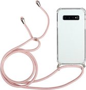 Voor Samsung Galaxy S10 + Four-Corner Anti-Fall transparante TPU beschermhoes met lanyard (roze)