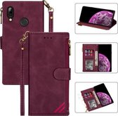 Voor Samsung Galaxy A10s Rits Multi-kaartsleuven Horizontale Flip PU lederen tas met houder & kaartsleuven & portemonnee & lanyard & fotolijst (wijnrood)