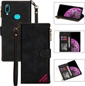 Voor Samsung Galaxy A20e Rits Multi-kaartsleuven Horizontale Flip PU lederen tas met houder & kaartsleuven & portemonnee & lanyard & fotolijst (zwart)