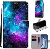 Voor Xiaomi Mi 10 Pro 5G Gekleurde tekening Cross Texture Horizontale flip PU lederen hoes met houder & kaartsleuven & portemonnee & lanyard (paarsgroene sterrenhemel)