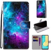 Voor LG Stylo 7 5G Gekleurde Tekening Cross Textuur Horizontale Flip PU Lederen Case met Houder & Kaartsleuven & Portemonnee & Lanyard (Paars Groen Sterrenhemel)