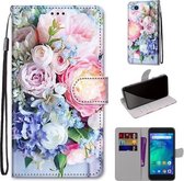 Voor Xiaomi Redmi Go Gekleurde Tekening Cross Textuur Horizontale Flip PU Lederen Case met Houder & Kaartsleuven & Portemonnee & Lanyard (Lichtroze Boeket)