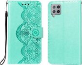 Voor Samsung Galaxy A42 5G Flower Vine Embossing Pattern Horizontale Flip Leather Case met Card Slot & Holder & Wallet & Lanyard (Green)