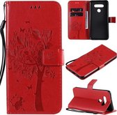 Voor LG K51 Boom & Kat Reliëfpatroon Horizontale Flip Leren Case met Houder & Kaartsleuven & Portemonnee & Lanyard (Rood)