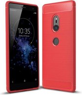 Voor Sony Xperia XZ2 geborstelde textuur koolstofvezel schokbestendige TPU beschermende achterkant van de behuizing (rood)