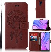 Voor Xiaomi Redmi 9 Windgong Uil Embossing Patroon Horizontale Flip Leren Case, met Houder & Kaartsleuven & Portemonnee (Bruin)