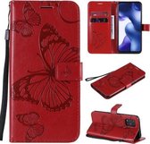 Voor Xiaomi Mi 10 Lite 5G 3D Vlinders Embossing Patroon Horizontale Flip Leren Case met Houder & Kaartsleuf & Portemonnee & Lanyard (Rood)