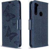 Voor Xiaomi Redmi Note 8T Embossing Two Butterflies Pattern Horizontale Flip PU Leather Case met houder & kaartsleuf & portemonnee & Lanyard (donkerblauw)