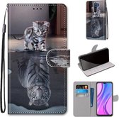 Voor Xiaomi Redmi 9 Gekleurde Tekening Cross Textuur Horizontale Flip PU Lederen Case met Houder & Kaartsleuven & Portemonnee & Lanyard (Kat Wordt Tijger)