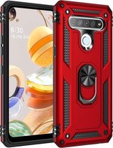 Voor LG K61 schokbestendige TPU + pc-beschermhoes met 360 graden roterende houder (rood)