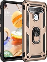 Voor LG Q61 schokbestendige TPU + pc-beschermhoes met 360 graden roterende houder (goud)