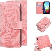 Voor LG K40S Tiger Embossing Pattern Horizontale Flip lederen tas met houder & kaartsleuven & portemonnee (roze)