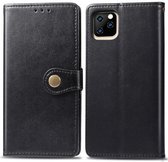 Retro lederen gesp in effen kleur Leren beschermhoes voor mobiele telefoon met fotolijst en kaartsleuf en portemonnee en beugel voor iPhone 11 Pro Max (zwart)