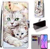 Voor Geschikt voor Xiaomi Redmi 9 Gekleurde Tekening Cross Textuur Horizontale Flip PU Lederen Case met Houder & Kaartsleuven & Portemonnee & Lanyard (Big Cat Holding Kitten)