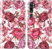 Voor Xiaomi Mi Note 10 / Note 10 Pro 3D-schilderij Gekleurd tekeningpatroon Horizontaal Flip TPU + PU lederen hoes met houder & kaartsleuven & portemonnee & lanyard (rode bloemen)