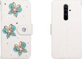 Voor Xiaomi Redmi Note 8 Pro Horizontale Flip Effen Kleur Strass Lederen Case met Kaartsleuf & Portemonnee & Houder (drie Vlinders)