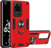 Voor Samsung Galaxy S20 Ultra 2 in 1 Armor Series PC + TPU beschermhoes met ringhouder (rood)