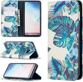 Voor Samsung Galaxy S10e Gekleurde Tekening Patroon Onzichtbare Magnetische Horizontale Flip PU Lederen Case met Houder & Kaartsleuven & Portemonnee (Blauwe Bladeren)