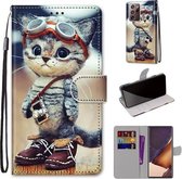Voor Samsung Galaxy Note20 Ultra Gekleurde Tekening Cross Textuur Horizontale Flip PU Lederen Case met Houder & Kaartsleuven & Portemonnee & Lanyard (Leren Schoenen Kat)