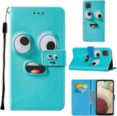 Voor Samsung Galaxy A12 Cross Textuur Schilderen Patroon Horizontale Flip Leren Case met Houder & Kaartsleuven & Portemonnee & Lanyard (Big-eye Monster)