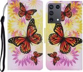 Voor Samsung Galaxy S21 Ultra 5G Gekleurd tekeningpatroon Horizontaal Flip PU lederen tas met houder & kaartsleuven & portemonnee & lanyard (Chrysanthemum Butterfly)