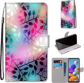 Voor Samsung Galaxy A21s Gekleurde Tekening Cross Textuur Horizontale Flip PU Lederen Case met Houder & Kaartsleuven & Portemonnee & Lanyard (Doorschijnend Glas)