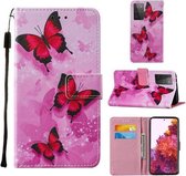 Voor Samsung Galaxy S30 Ultra Cross Texture Painting Pattern Horizontale Flip lederen hoes met houder & kaartsleuven & portemonnee & lanyard (roze vlinders)