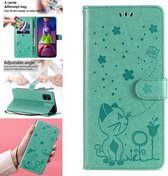 Voor Samsung Galaxy M51 Cat Bee Embossing Pattern Shockproof Horizontale Flip Leather Case met houder & kaartsleuven & portemonnee (groen)