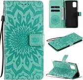 Voor Samsung Galaxy M51 Geperst Afdrukken Zonnebloempatroon Horizontale Flip PU-lederen Case met Houder & Kaartsleuven & Portemonnee & Lanyard (Groen)