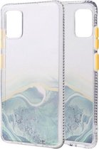 Voor Samsung Galaxy A51 marmerpatroon glitterpoeder schokbestendig TPU-hoesje met afneembare knoppen (groen)
